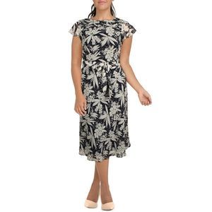 Lauren Ralph Lauren Womens Navy Georgette Floral Work Midi Dress NWT